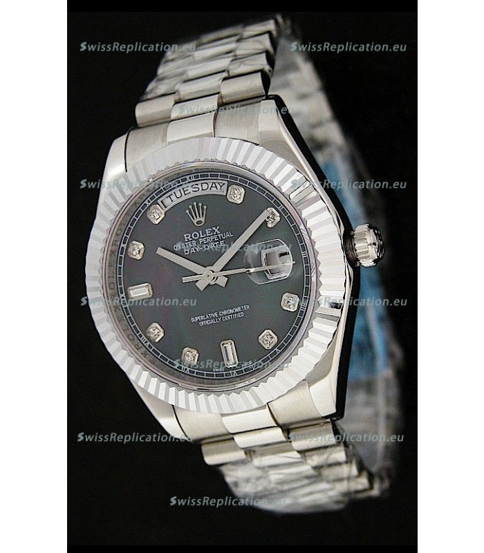 Rolex Oyster Perpetual Day Date Japanese Replica Watch in Black Mother of Pearl Dial