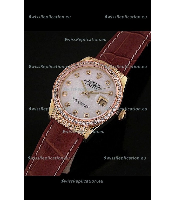 Rolex DateJust Japanese Mens Replica Yellow Gold Watch in Mop White Dial