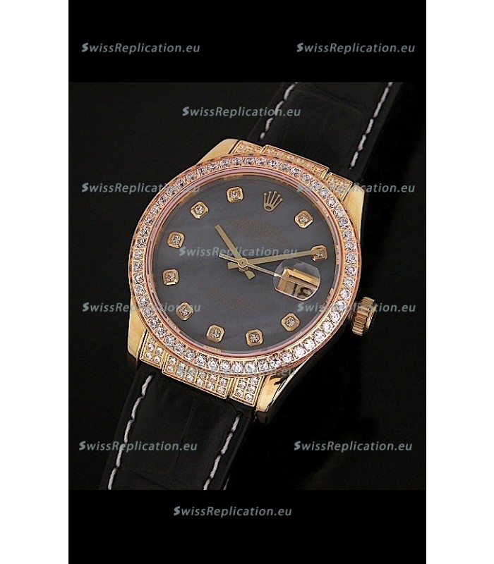 Rolex DateJust Japanese Mens Replica Yellow Gold Watch in Colorful Mother of Pearl Dial