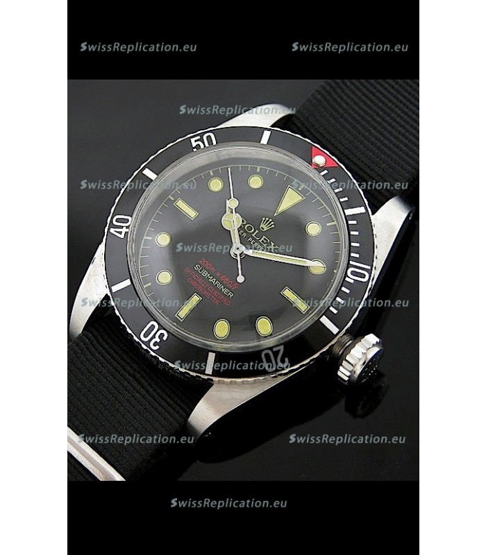 Rolex Submariner Swiss Replica Watch in Domed Crystal Black Nylon Strap