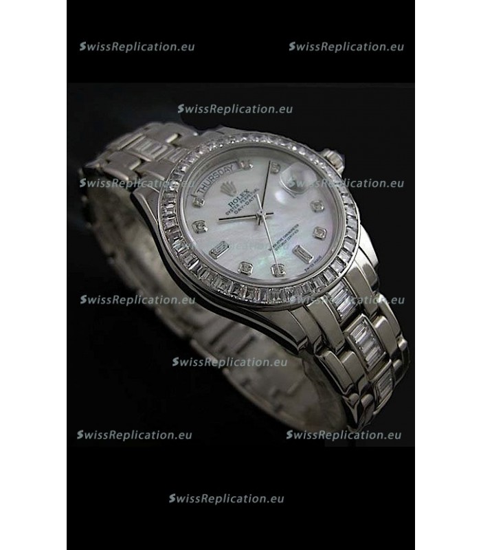 Rolex Oyster Perpetual Day Date Swiss Replica Watch in White Mother of Pearl Dial 