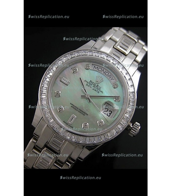 Rolex Oyster Perpetual Day Date Japanese Replica Watch in Green Mother of Pearl Dial 