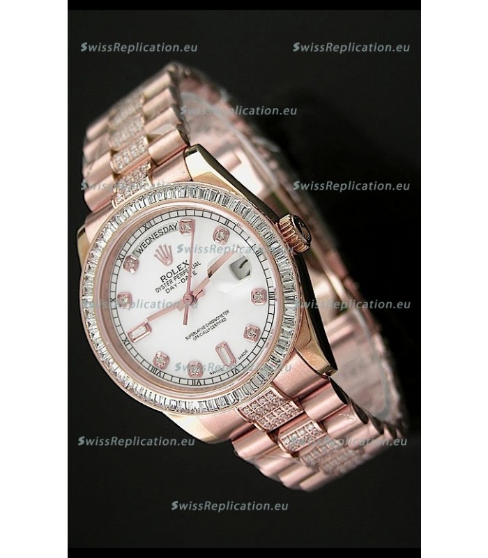 Rolex Oyster Perpetual Day Date Japanese Rose Gold Automatic Watch in Diamond Markers