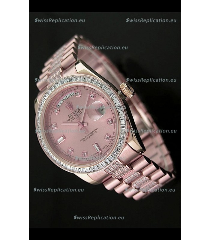 Rolex Oyster Perpetual Day Date Japanese Rose Gold Automatic Watch in Rose Gold Dial