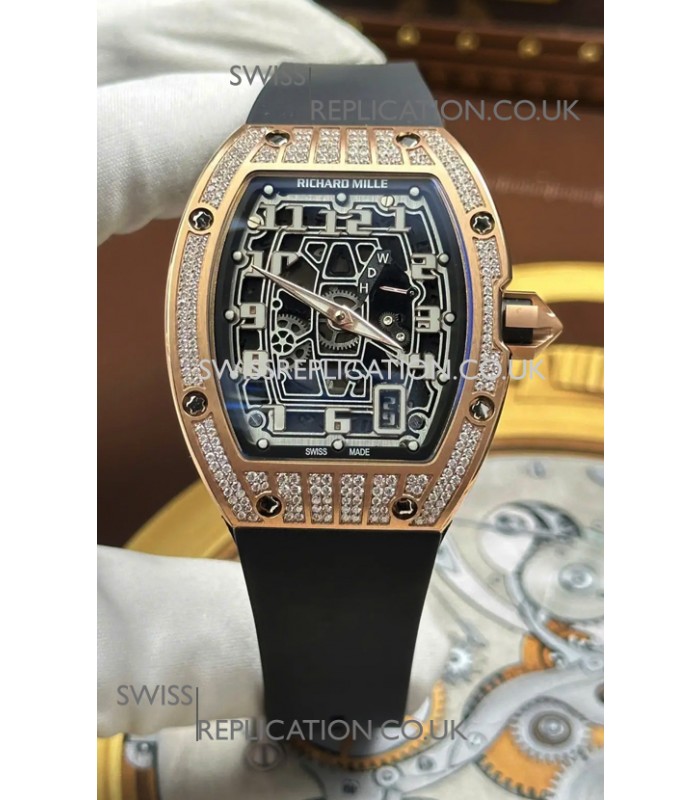 Richard Mille RM67-01 Extra-Flat Rose Gold Diamonds Studded Super Clone Watch 