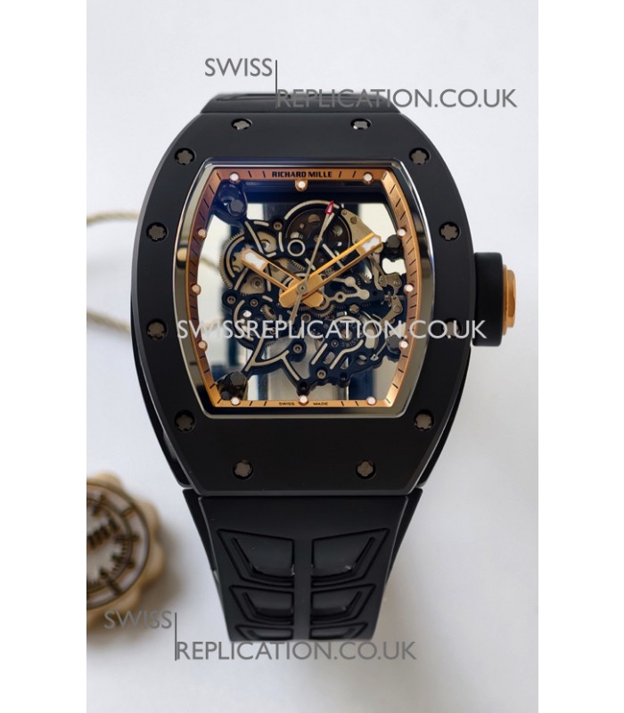 Richard Mille RM055 FREE SPRUNG MVMNT Black Ceramic Rose Gold Inner Bezel Super Clone Watch 