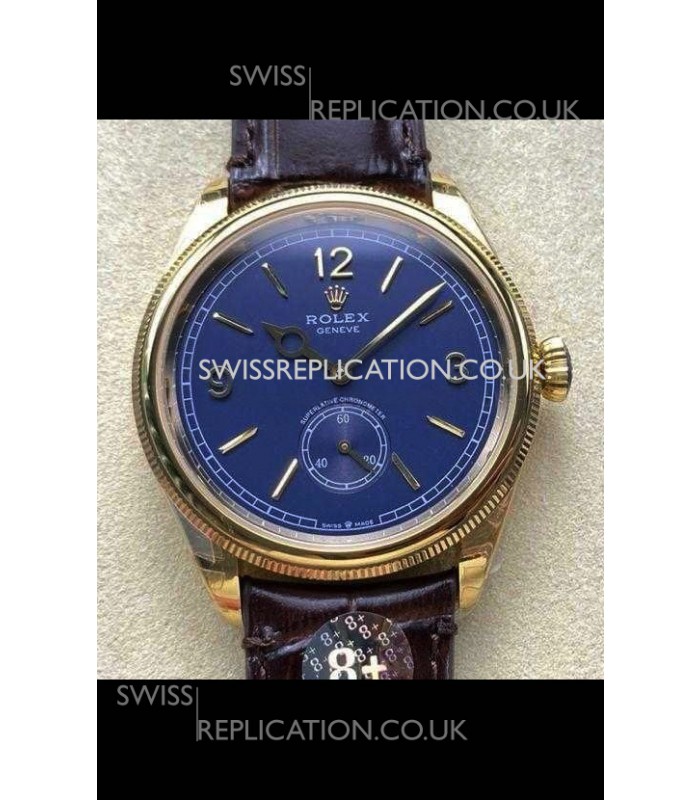 Rolex 1908 Perpetual in Yellow Gold Casing Blue Dial Swiss Replica Watch 