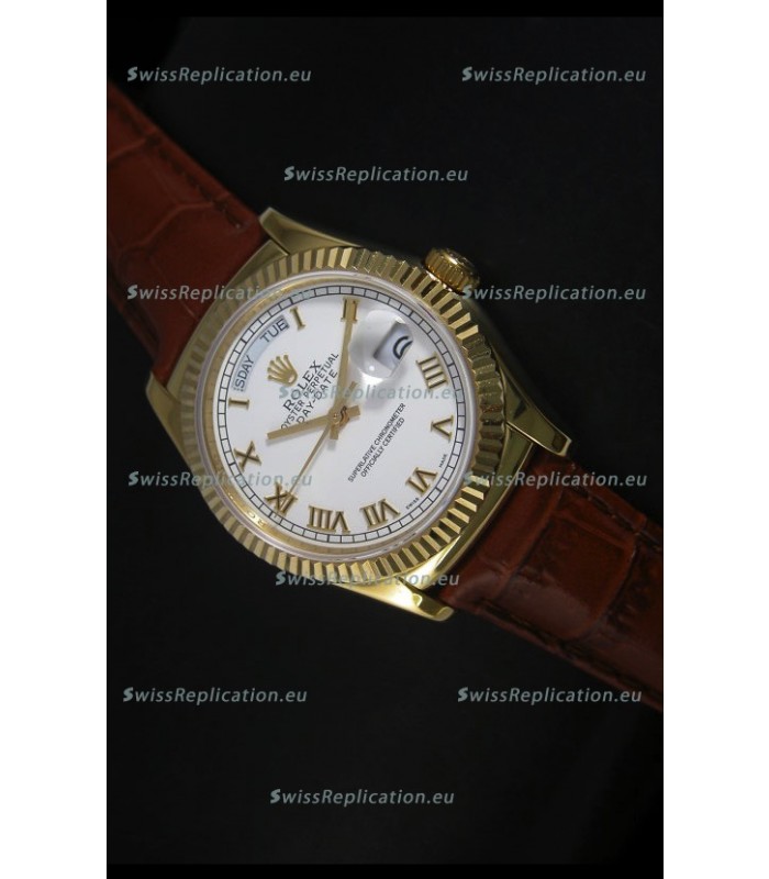 Rolex Day Date 36MM Yellow Gold Swiss Replica Watch - White Dial