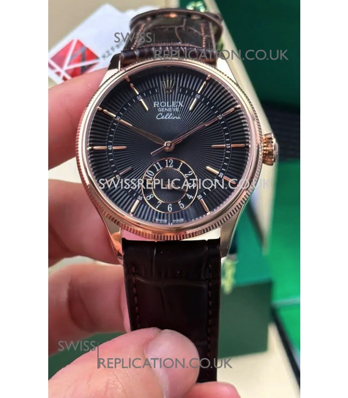 Rolex Super Clone Cellini 50525 Black Guilloche Dial Rose Gold Super Clone Watch 