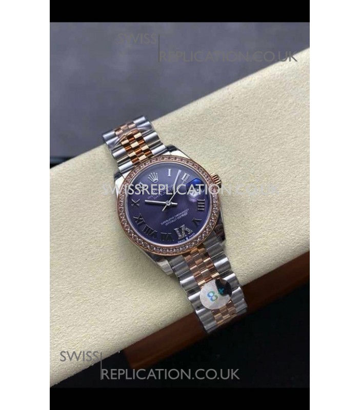 Rolex Super Clone Datejust 31MM Purple Dial Rose Gold Super Clone Watch 