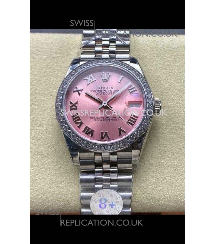 Rolex Super Clone Datejust 31MM Pink Roman Dial Steel Case Super Clone Watch 