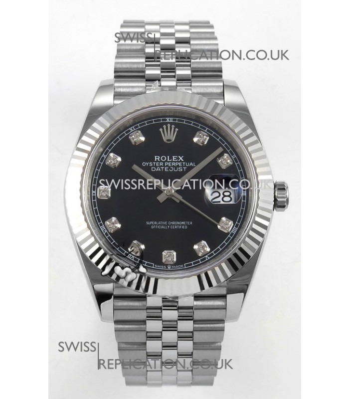 Datejust Super Clone 126334 Black Diamonds Dial 41MM FREE SPRUNG MVMNT 3235 Watch 