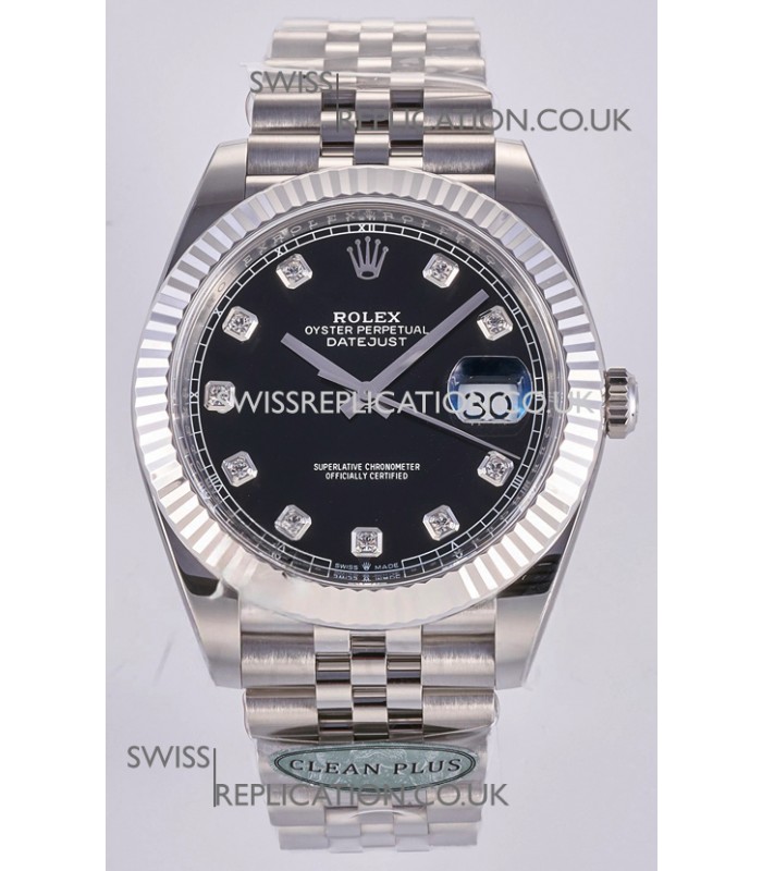 Datejust Super Clone 126334 Black Diamonds Dial 41MM FREE SPRUNG MVMNT 3235 Watch 