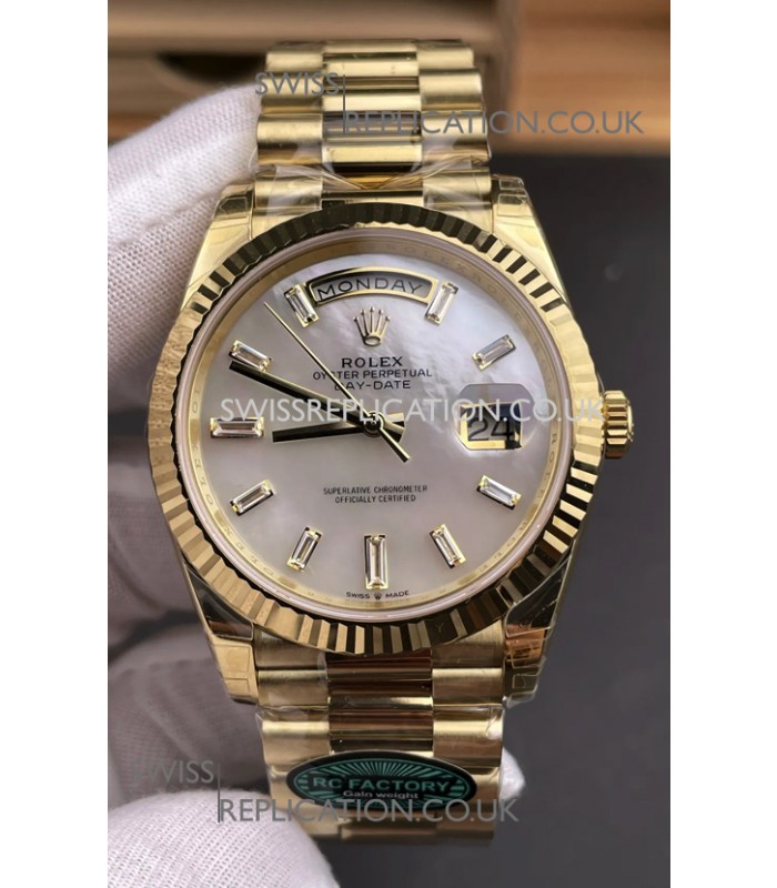 Rolex Day Date 228238 Yellow Gold in Pearl Dial Super Clone Watch 