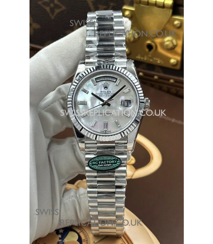 Rolex Day Date 228236 Stainless Steel Pearl Crystal Dial Super Clone Watch 