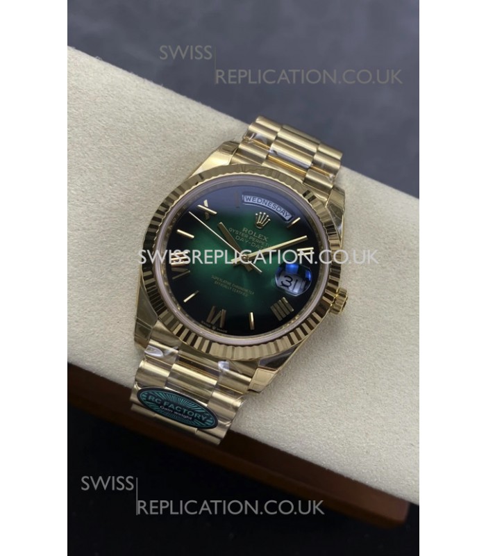 Rolex Day Date 228238 Yellow Gold Green Ombre Super Clone Watch 