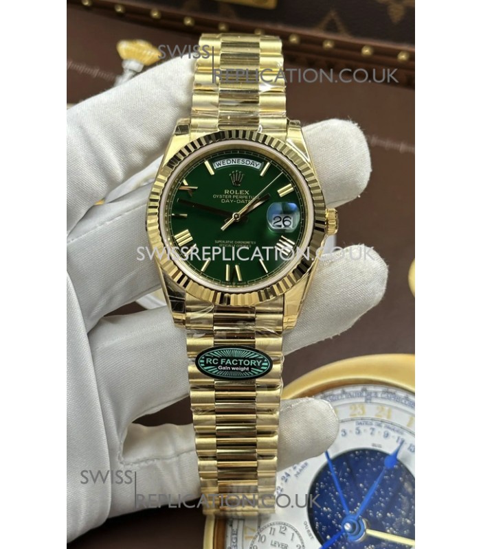 Rolex Day Date 228238 Yellow Gold Green Roman Dial Super Clone Watch 