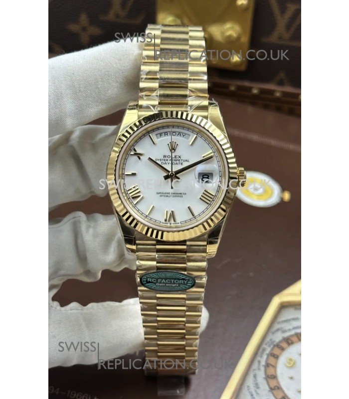Rolex Day Date 228238 Yellow Gold White Roman Dial Super Clone Watch 