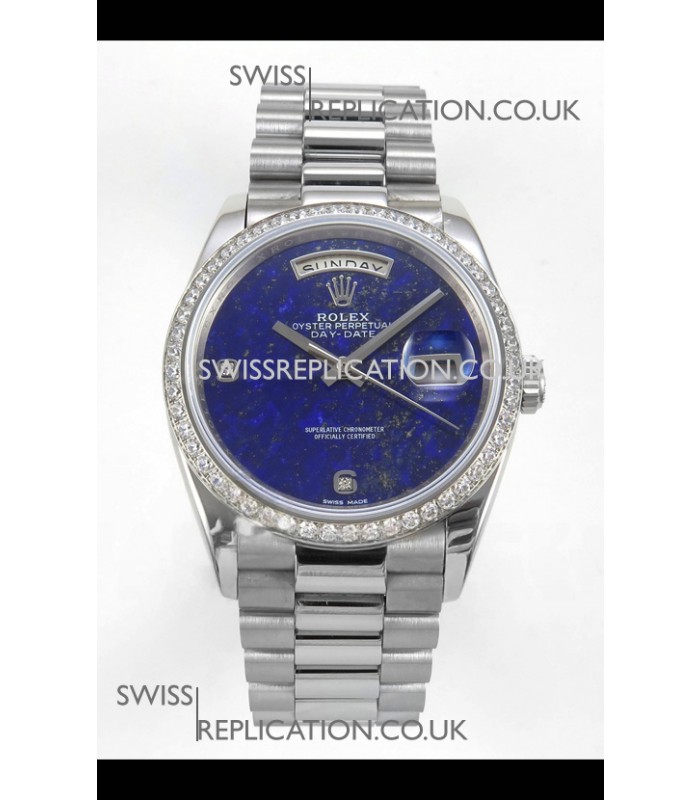 Rolex Day Date Blue Lapis Dial Diamonds Bezel 36MM Swiss Replica Watch 