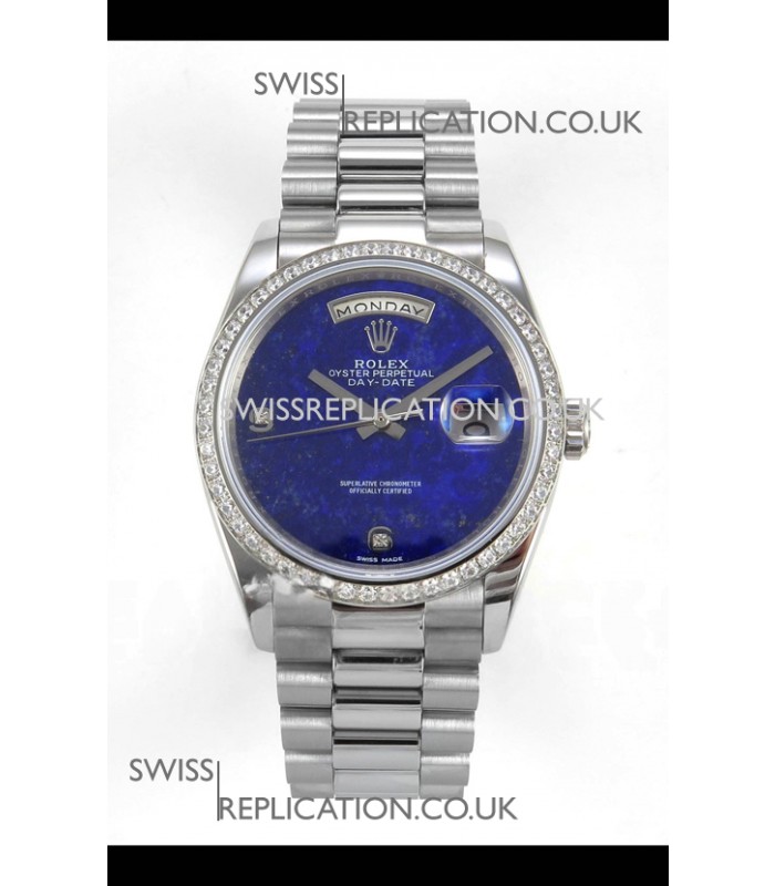 Rolex Day Date Blue Lapis Dial Diamonds Bezel 36MM Swiss Replica Watch 