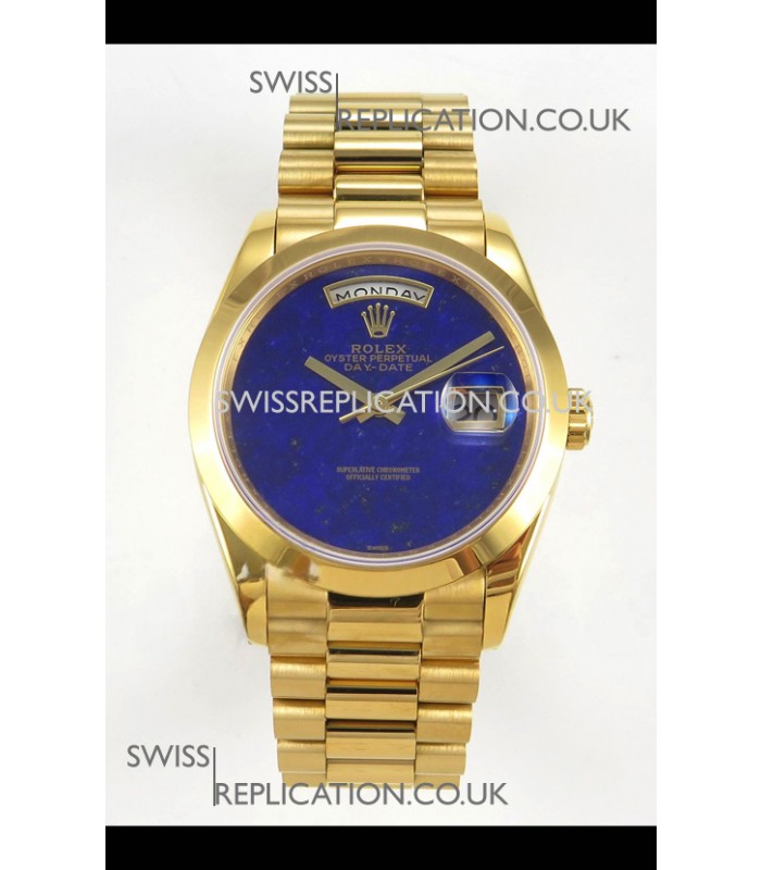 Rolex Day Date Yellow Gold Blue Lapis Dial 36MM Swiss Replica Watch 