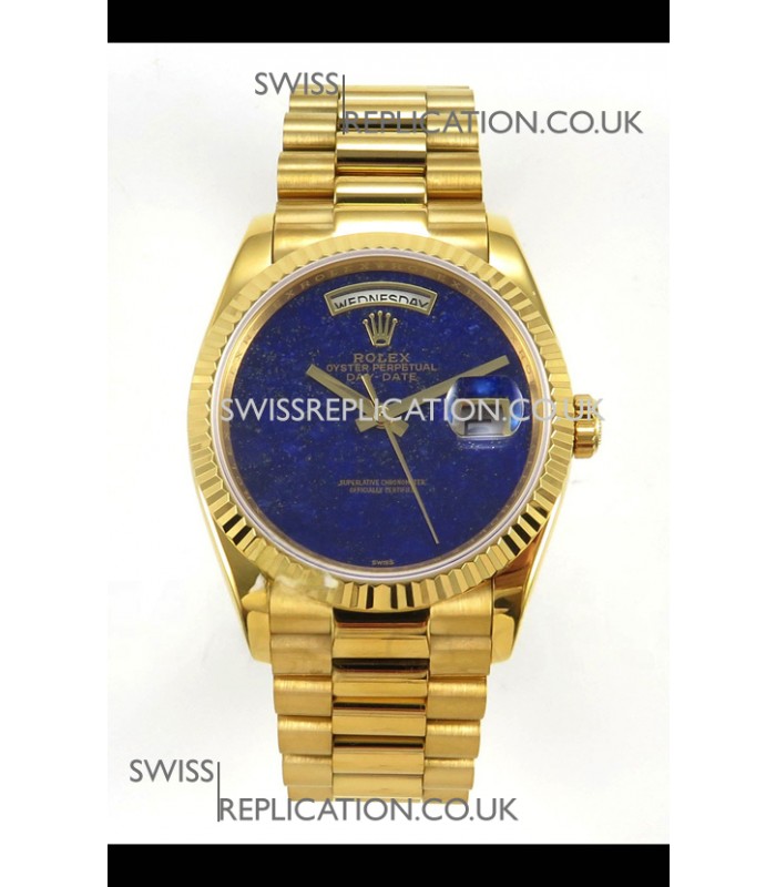 Rolex Day Date Yellow Gold Blue Lapis Dial 36MM Swiss Replica Watch 