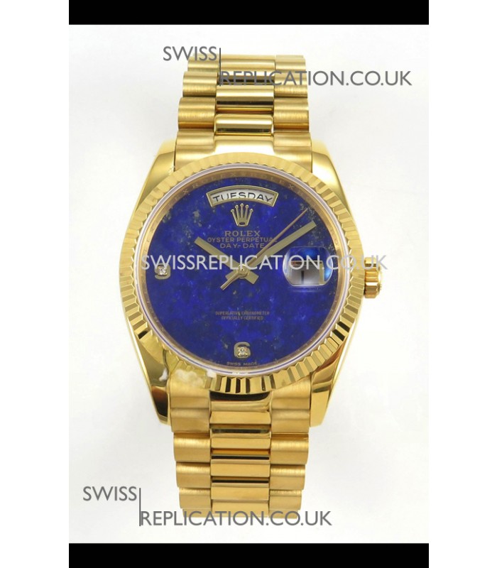 Rolex Day Date Yellow Gold Blue Lapis Dial 36MM Swiss Replica Watch 