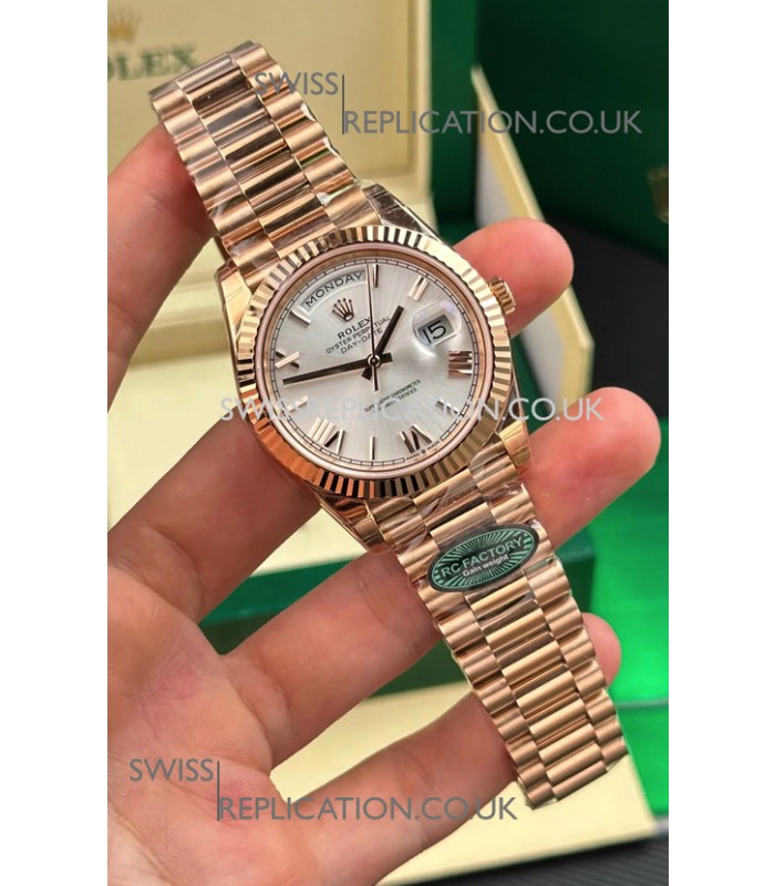 Rolex Day Date 228236 Rose Gold Steel Roman Dial Super Clone Watch 