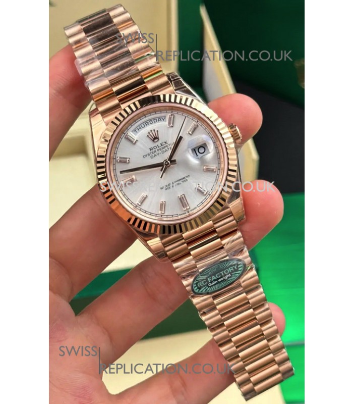 Rolex Day Date 228236 Rose Gold Sunburst Steel Dial Super Clone Watch 