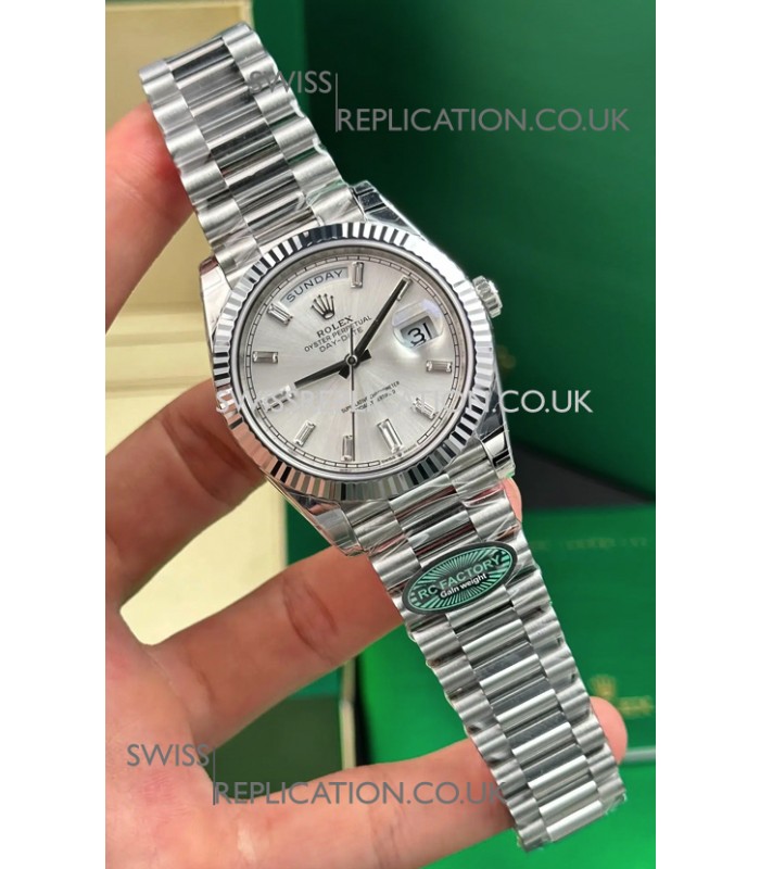 Rolex Day Date 228236 Stainless Steel Sunburst Crystal Dial Super Clone Watch 