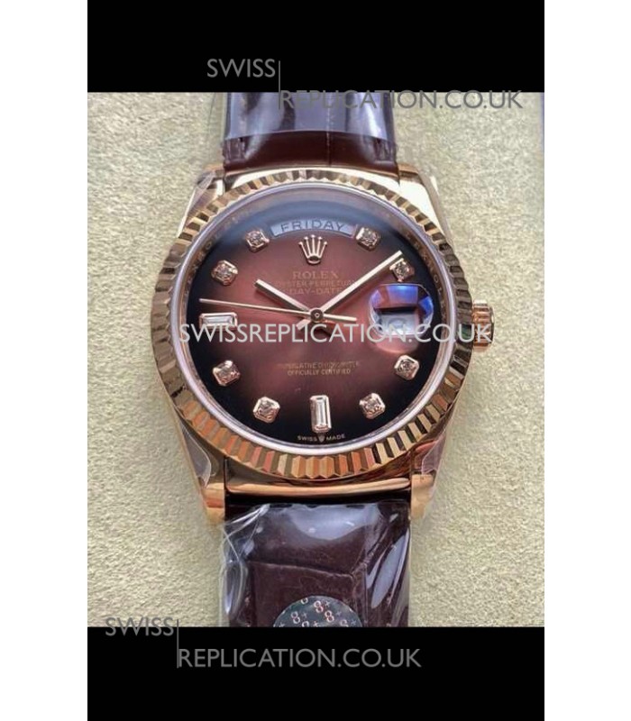 Rolex Day Date 128235 Rose Gold Brown Ombre Dial Super Clone Watch 