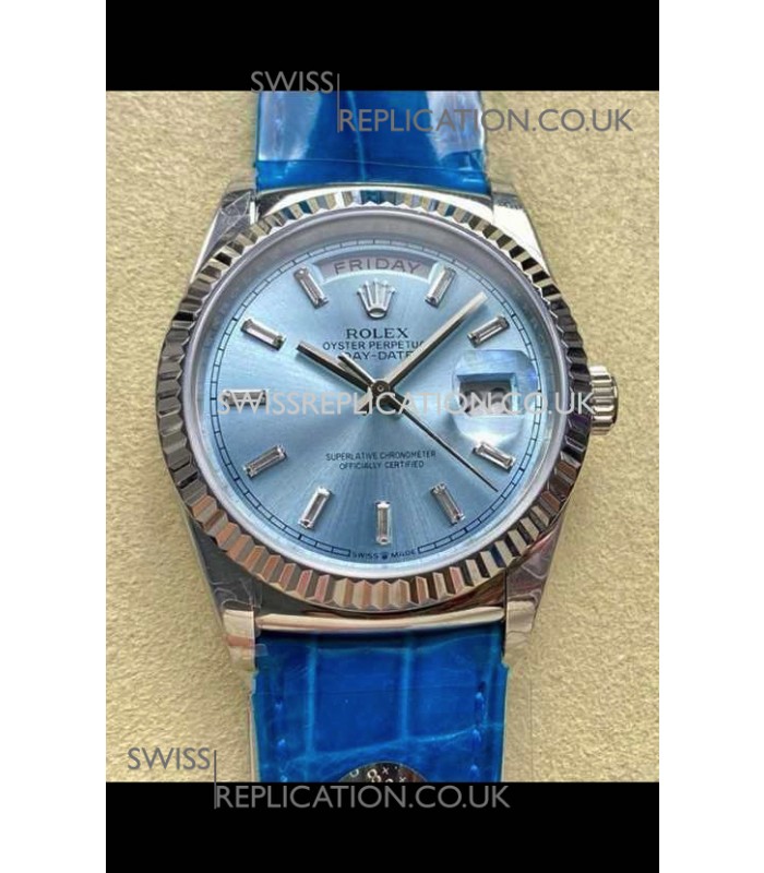 Rolex Day Date 128236 Stainless Steel ICE Blue Crystal Dial Super Clone Watch 