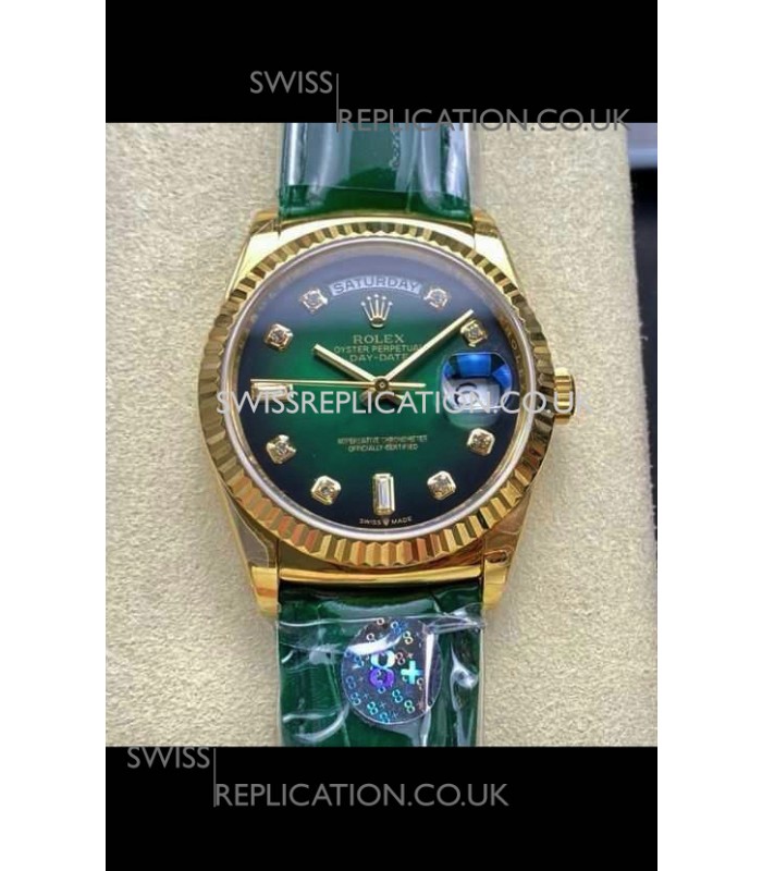 Rolex Day Date 128238 Yellow Gold Green Ombre Diamonds Dial Super Clone Watch 