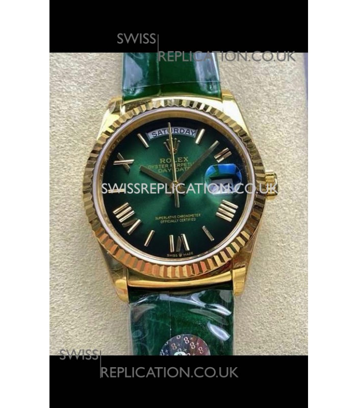 Rolex Day Date 128238 Yellow Gold Green Ombre Roman Dial Super Clone Watch 