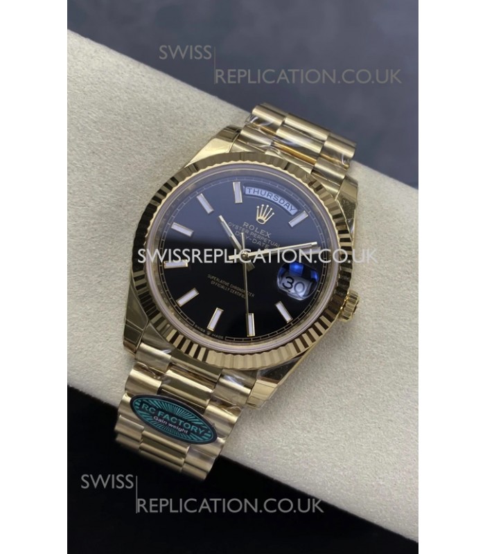 Rolex Day Date 228238 Yellow Gold Black Dial Super Clone Watch 