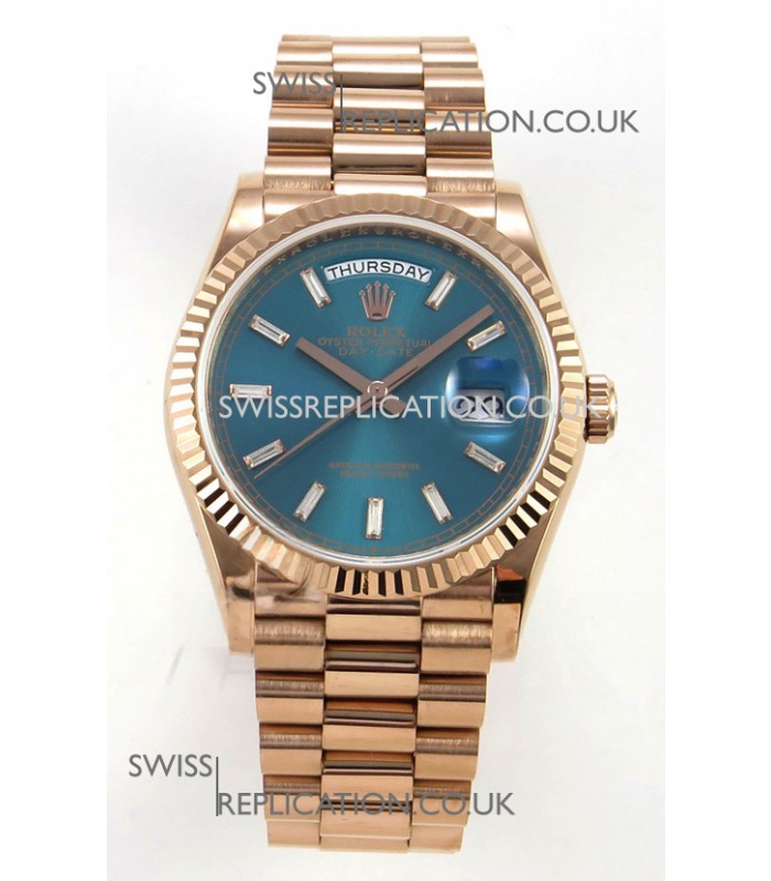 Rolex Day Date 128345 Rose Gold Green Crystal Dial Super Clone Watch 