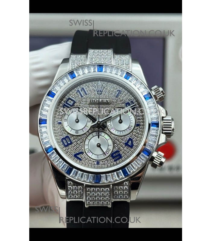 Rolex Daytona 116599 FREE SPRUNG MVMT White Gold Diamonds Paved Super Clone Watch 