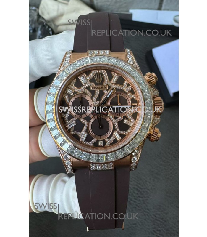 Rolex Daytona 126555TBR Giraffe Rose Gold Chestnut Brown Moissanites Dial Super Clone Watch
