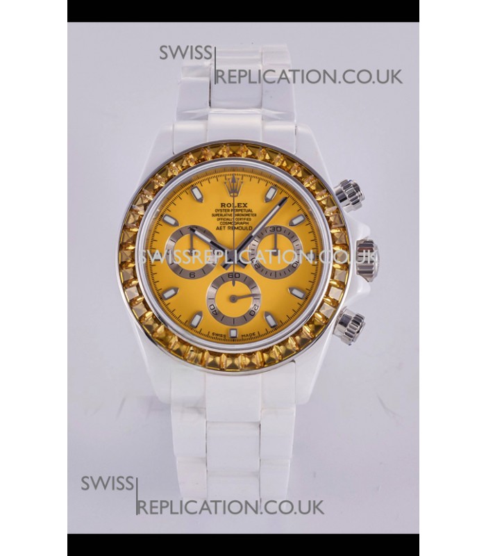 Rolex Daytona AET White Ceramic Yellow Dial 4130 Movment Super Clone Watch 
