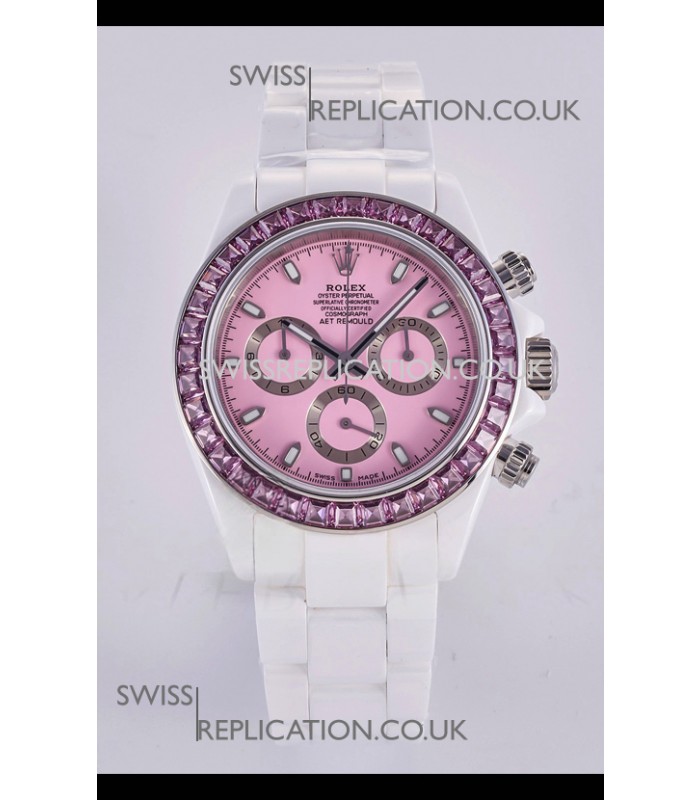 Rolex Daytona AET White Ceramic Pink Dial 4130 Movment Super Clone Watch 