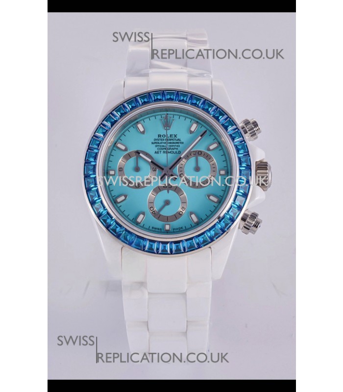 Rolex Daytona AET White Ceramic Blue Dial 4130 Movment Super Clone Watch 