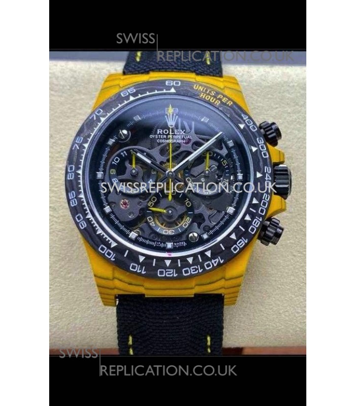 Rolex Daytona Yellow TPT Casing Skeleton Dial Nylon Strap Super Clone Watch 