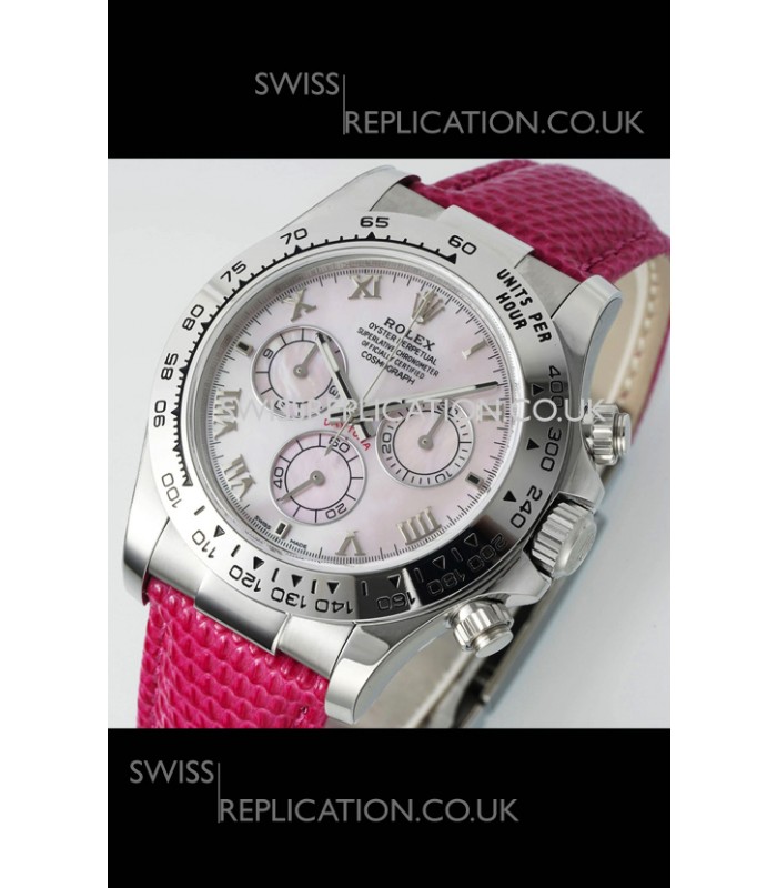 Rolex Daytona 116519 Stainless Steel Pink Pearl Leather Strap Super Clone Watch