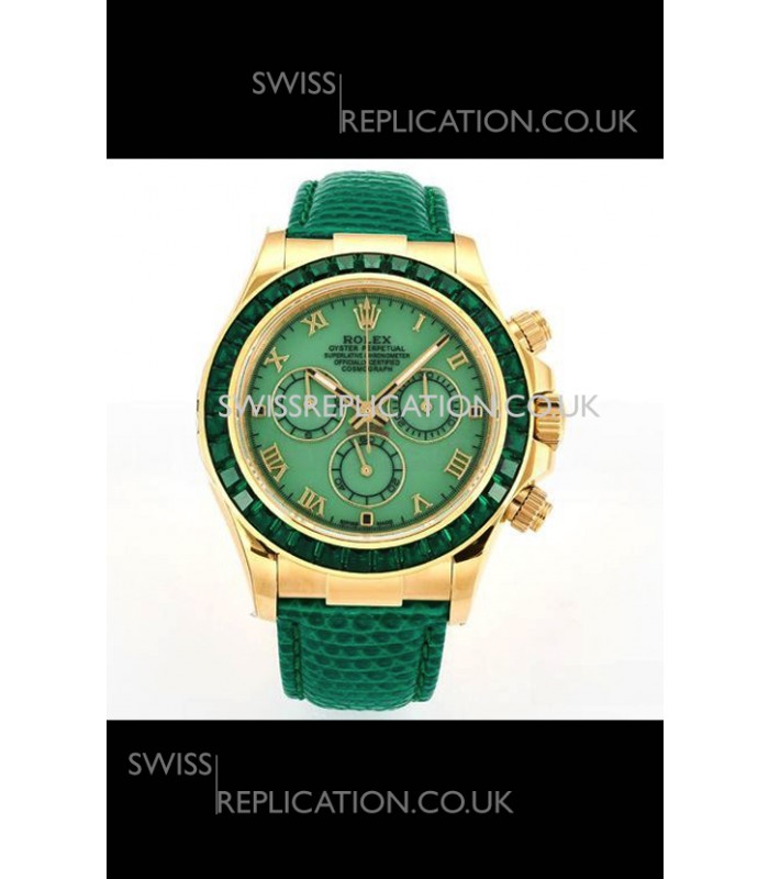 Rolex Daytona 116568 Yellow Gold 4801 Movement Sapphires Green Dial Super Clone Watch 