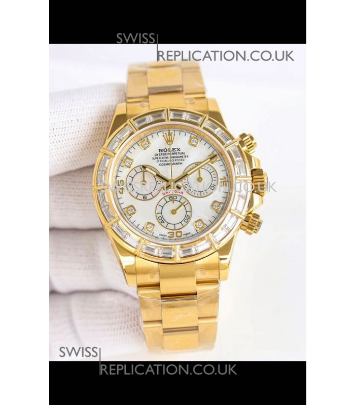 Rolex Daytona 116519 Yellow Gold White Pearl Dial Super Clone Watch 