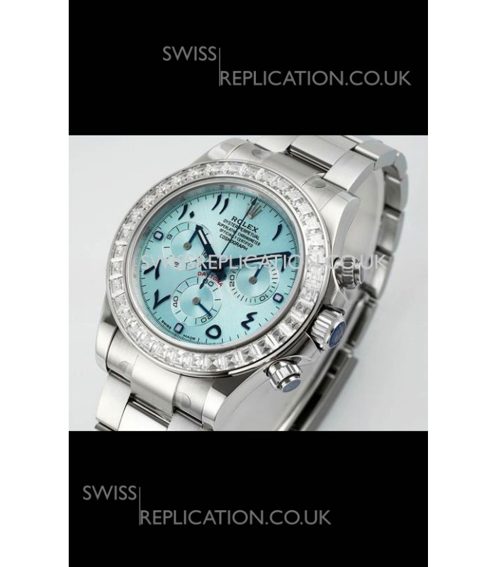 Rolex Daytona 116519 Stainless Steel Ice Blue Arabic Dial Super Clone Watch 