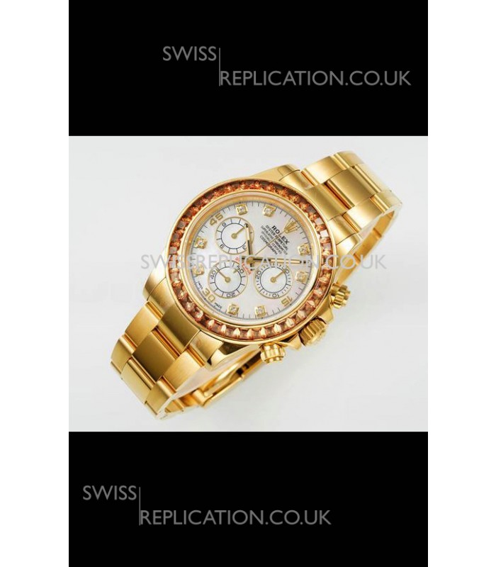 Rolex Daytona 116519 Yellow Gold Pearl Dial Super Clone Watch 