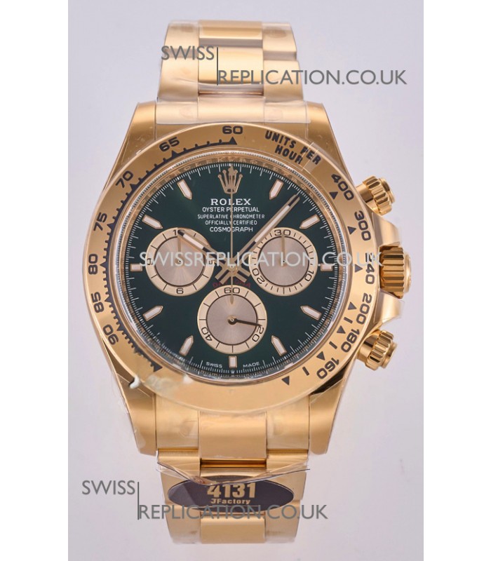Rolex Daytona 126508 Yellow Gold Green Dial FREE SPRUNG MVMT Super Clone Watch 