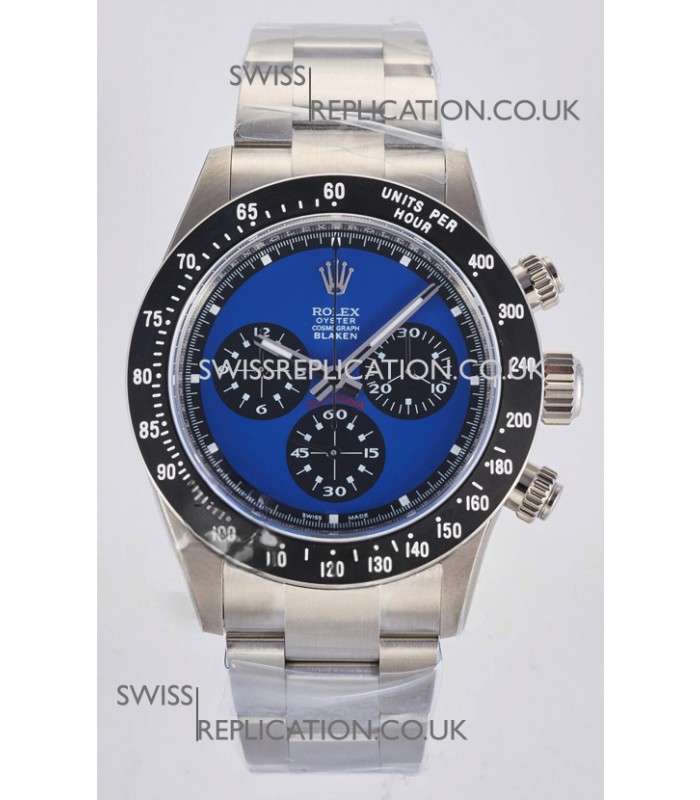 Rolex Daytona Paul Newman Blue Dial Custom Modded 4130 Mvnt Swiss Replica