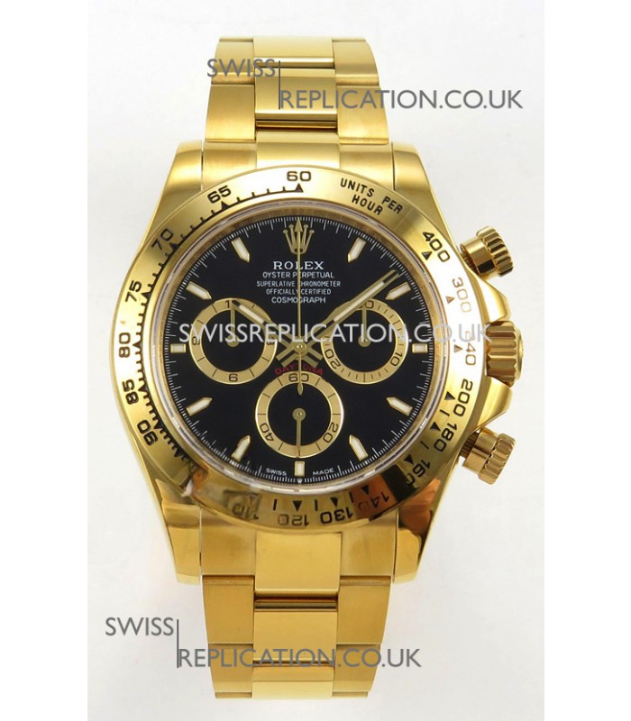 Rolex Daytona 126508 Yellow Gold Black Dial FREE SPRUNG MVMT Super Clone Watch 